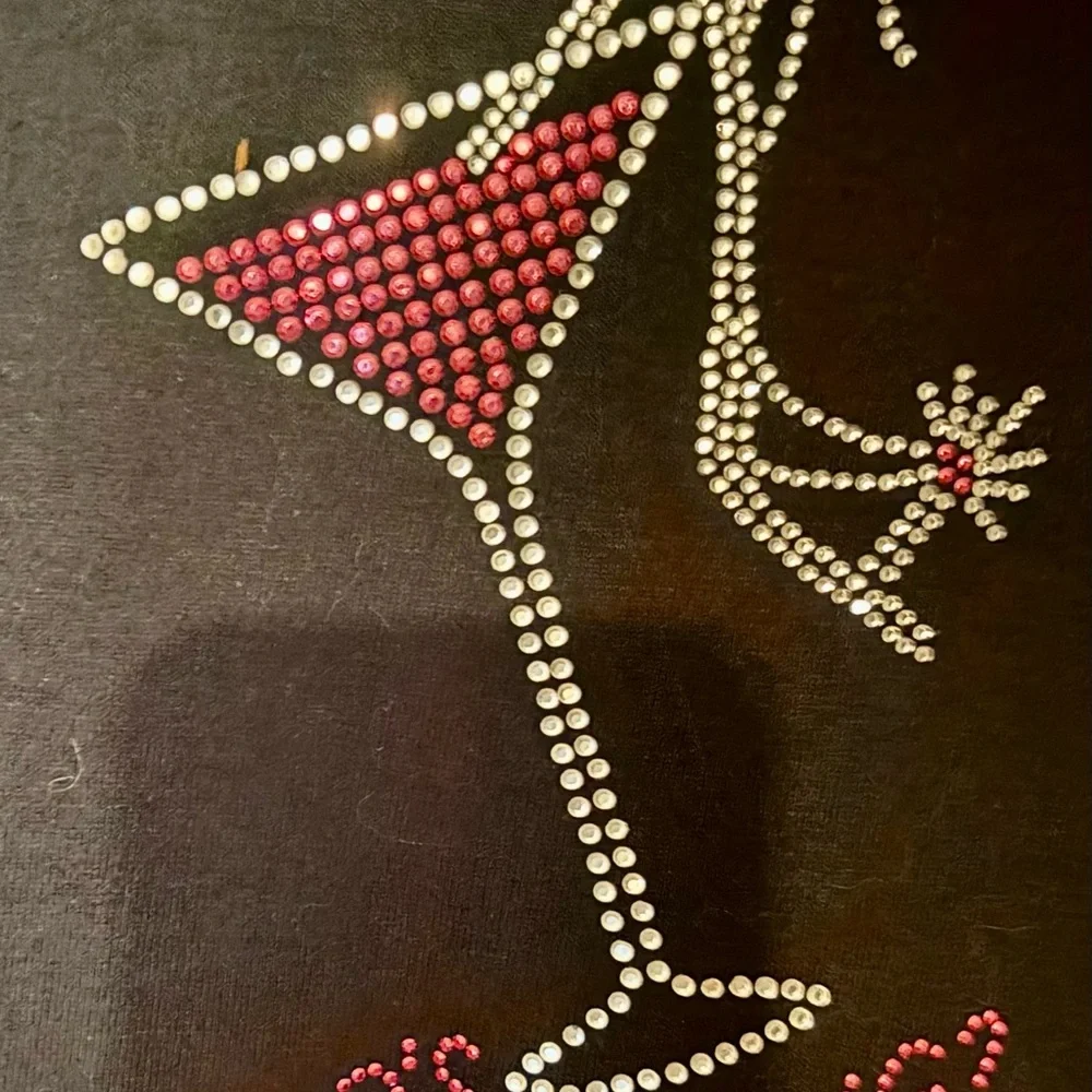Black T-Shirt with Rhinestone Cocktail Design, XL - Picture 2 of 3